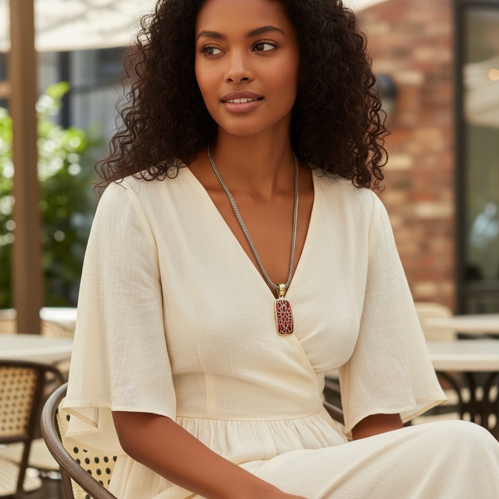 🌟 Elegant Gold Pendant Necklace –Mosaic Design, Removable Charm